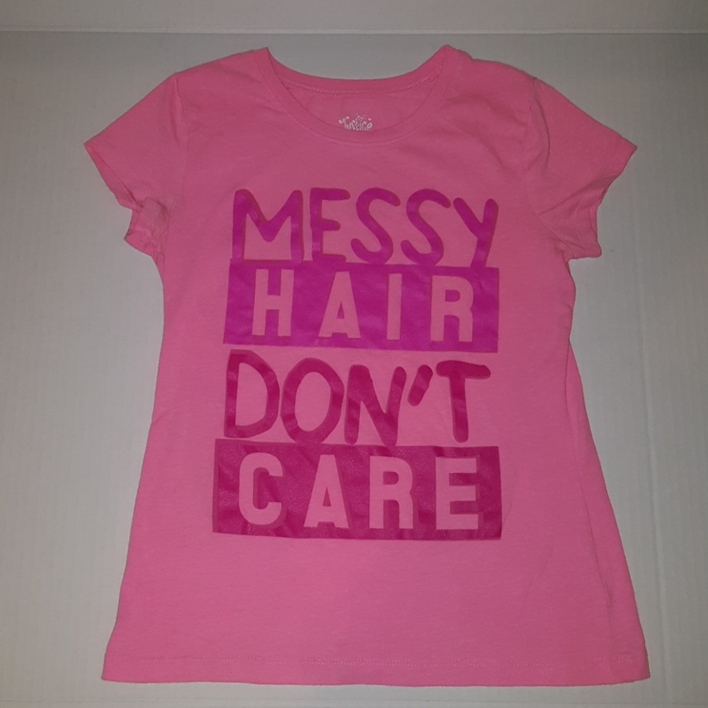 Justice "Messy Hair Don't Care" Pink Tee Shirt